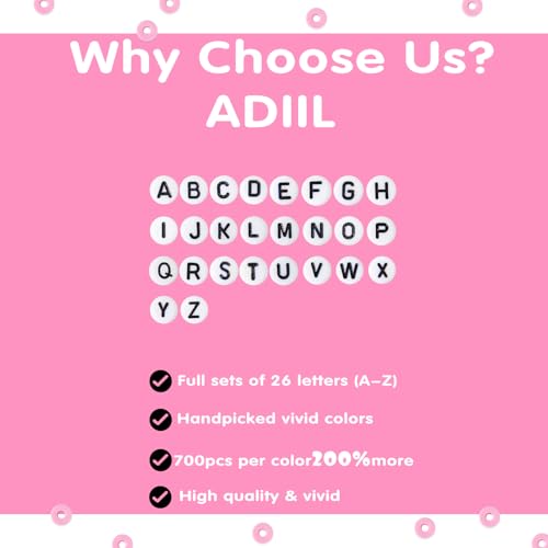 Cuentas de arcilla para pulseras ADIIL de 6 mm: kit polimérico rosa con letras de fácil enhebrado 7