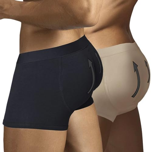 Lot de 2 Boxer avec Rembourrage Dorsal pour Augmenter Le Volume et la Taille des Fesses - sous-vêtements avec des tampons pour Les Hommes - Men's Padded...