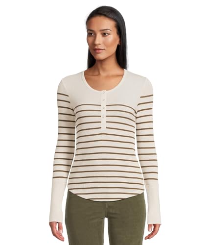 Henley thermique Forever Stripe pour femme en maille côtelée