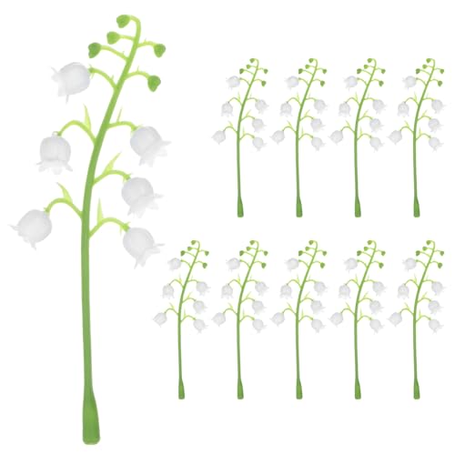 M METERXITY Paquete de 10 Flores Artificiales con Tallos, Falsas Flores de Lirio del Valle con Hojas para Guirnalda de Flores DIY/Decoración de Bodas/Accesorios Fotográficos [Blanco Verde]