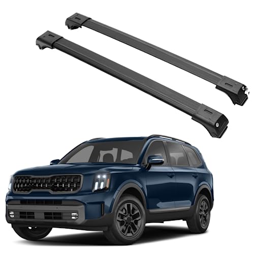 ERKUL Roof Rack Cross Bars for 2020-2025 Kia Telluride X-Line and X-Pro | Aluminum Crossbars with Anti Theft Lock for Rooftop | Compatible with Raised Rails - Black