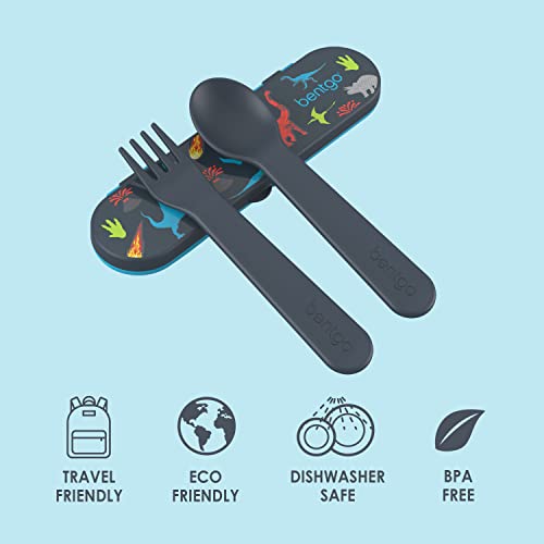 Bentgo® Kids Utensil Set - Reusable Plastic Fork, Spoon & Storage Case Made From Bpa-Free Materials, Dishwasher Safe - Ideal For School Lunch, Travel, Outdoor Use (Dino) #TOP2