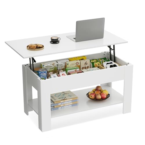 WLIVE Höhenverstellbarer Couchtisch mit Ablage, Wohnzimmertisch Rechteckig mit Offener und...