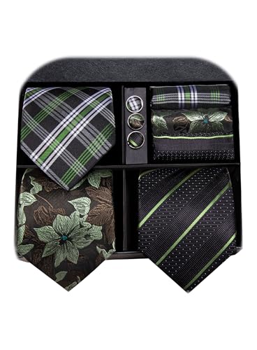 Image of Hi-Tie 3 Pcs Gift Box Mens Tie Set Necktie with Pocket Square Cufflinks Lapel Pin Silk Neck Tie Collection