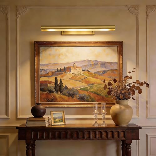 Image of 30 inch Hardwired Picture Light for Wall, Brass Picture Light 4-Light Art Light,Dimmable Gold Gallery Light Art Deco for Stairwells & Hallways, Museum, Library,Living Room,Bedroom,