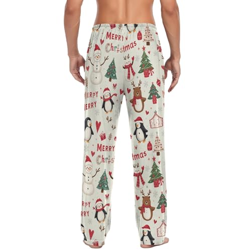 Cute Merry Christmas Snowman Pajama Pants Xmas Reindeer PenguinsLounge Sleepwear PJs Men's Pajama Bottoms Sleep Pants L2