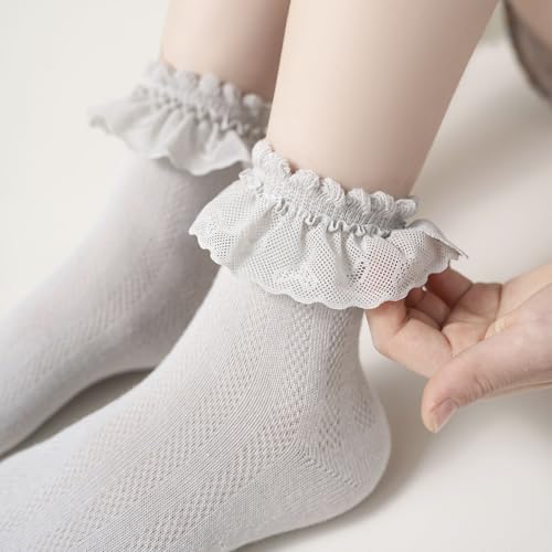 3/5 Pairs Baby Girls Ruffle Socks Toddler Kids Girls Eyelet Frilly Socks for Little Children's Age 1-7T3