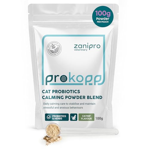 Zanipro Cat Calming Powder Supplement - Stress & Anxiety Relief for Cats, Contains L-Tryptophan for Sleep Aid During Travel, Cat Probiotics for Digestive Support & Brain Gut-Axis | 100g (Catnip)