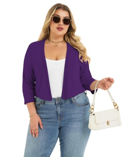 Image of Plus Size Shrugs for Women 3 /4 Sleeve Cropped Cardigan Knit Sweaters Open Front Bolero 2026