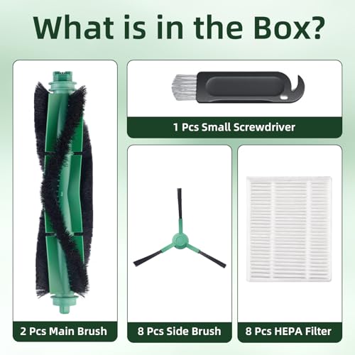 Image of 19 Pack Replacement Parts for iRobot Roomba Robot Vacuum 105 Vac /105 combo /104 combo /Y0110 /Y0140 /Q0120 /Q011 /Q052, 2 Roller Brush, 8 Filters, 8 Side Brushes, 1 Cleaning Brush