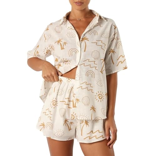 Tenue de plage 2 pièces femme style Y2k short de détente et chemise d'été