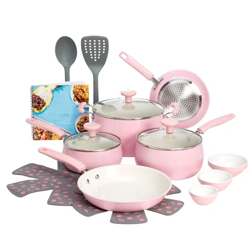 Stylish Ceramic Cookware Set - 16 Piece Non-Stick Aluminum Kitchen Set for Home