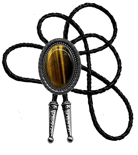 Image of Moranse Bolo Tie with Natural Tiger Eye Stone Celtic Style Genuine and Cowhide Rope