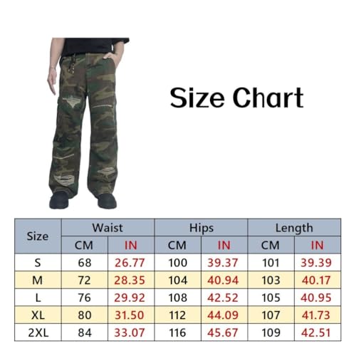 Mens Irregular Ripped Frayed Straight Leg Vintage Camo Denim Pants with Cargo Pockets4