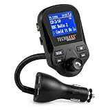Technaxx Trasmettitore FM DAB+ Bluetooth Auto Kit Vivavoce – Adattatore Radio con 2 USB (QC3.0), AUX, MicroSD, Display Grande, Streaming Musica e Chiamate FMT1500BT