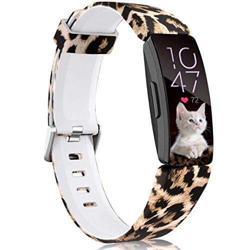 Maledan Bands Compatible with Fitbit Inspire HR/Inspire/Fitbit Inspire 2 and Ace 2, Fadeless Pattern Printed Strap Band Replacement for Inspire 2 and Inspire HR Fitness Tracker, Leopard Large