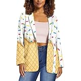 Belidome Ice Cream Blazer for Women Long Sleeve Suit Jacket Front Open with Pockets Lightweight for Casual Party Work Wear Plus Size