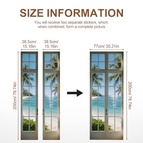 Image of Ocean View Door Mural, Faux French Door Cover, 30.3x78.7in