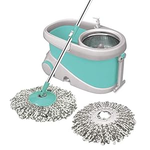Spotzero by Milton Prime Spin Mop with Big Wheels and Stainless Steel Wringer, Bucket Floor Cleaning and Mopping System,2 Microfiber Refills