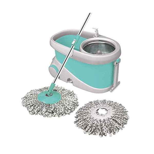 Spotzero by Milton Prime Spin Mop with Big Wheels and Stainless Steel Wringer, Bucket Floor Cleaning and Mopping System,2 Microfiber Refills