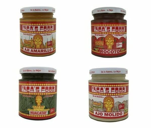 Inca's Food Aji Amarillo - Rocoto - Huacatay - Ajo - Peruvian Spices - 4 Pack - 7.5 oz. each