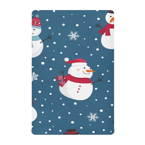 Moudou Christmas Snowman Playard Sheet for Boy Girls, Soft Breathable Fitted Toddler Sheet for Standard Playard Bed Mattress, 39 x 27 x 5 Inch