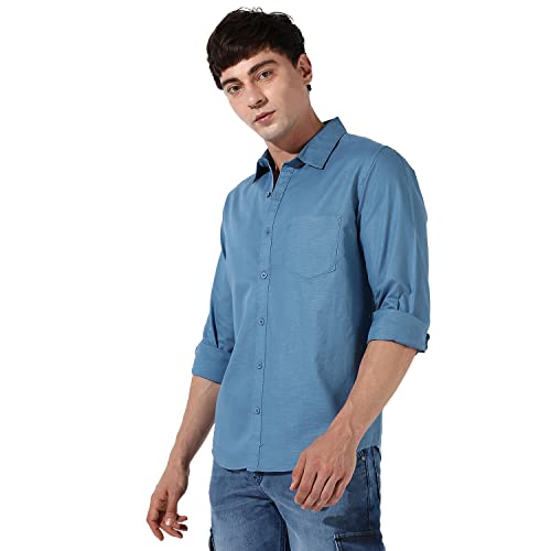 Image of CAHOOT Mens Striped Cotton Shirt Button Up Regular Fit for Casual Wear Cotton Spread Collar Shirt Crafted with Comfort