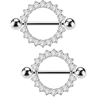 OUFER Body Piercing Nipple Bars 14G/1.6mm 316L Stainless Steel 14mm Clear CZ Shield Nipple Rings Barbebll Piercing Jewellery Sold by Pair