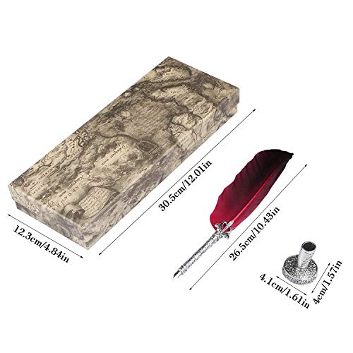 Quill Pen, Vimpro Feather Pen And Ink Set Antique Calligraphy Writing Quill Pen Set With Ink,5 Replacement Nibs, Pen Nib Base, Vintage 2 Envelopes, 4 Writing Papers In Gift Box