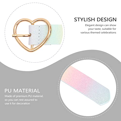 LUOZZY Rainbow Belt PU Leather Waist Belt for Women Girls Heart Belt Glitter Rainbow Belt Adjustable Shiny Dress Belt with Metal Heart-shaped Buckle3