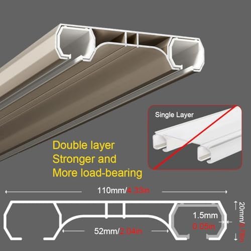 Double Row Heavy Duty Curtain Track - Adjustable Silent Aluminium Ceiling Mount for Room Divider, Bay Window - Fits 2.3-19.7ft Curtains, Ideal for Living Room