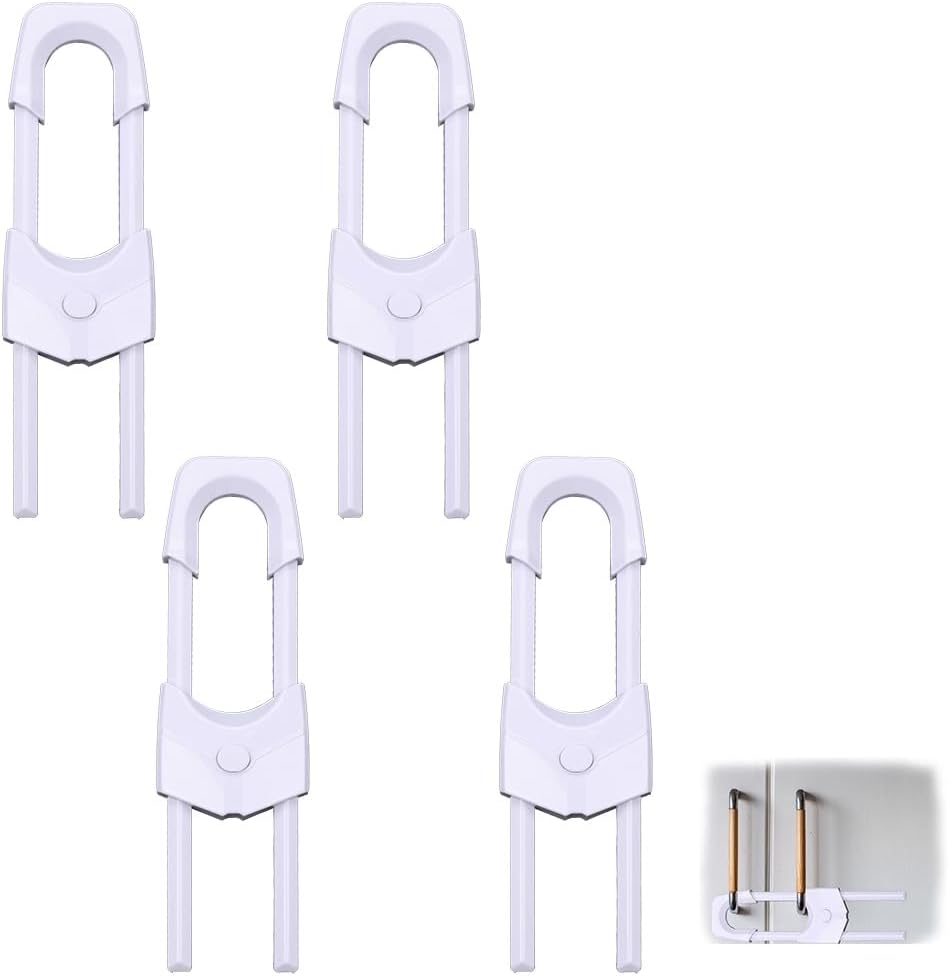 Daladen4 PCS Cupboard Locks, Kitchen Locks, Safety Cupboard Locks, Adjustable U Shaped Cabinet Latches, Bathroom Locks, Proof Sliding Cabinet Door Locks (White) Cupboard Locks