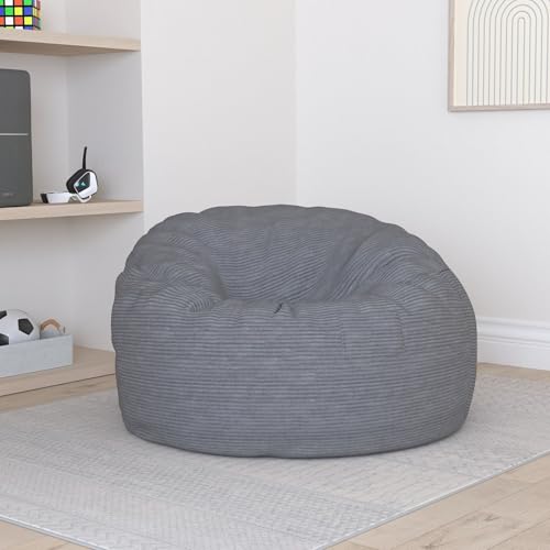 Homguava Corduroy Bean Bag Chair, Variable Shape from Bean Bag to Matress, Convertible Beanbag Chair for Home, Living Room(Grey, Full)