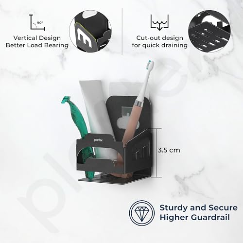 Image of Plantex Self Adhesive Tumbler Holder for Barthroom /Stainless Steel Toothbrush Holder /Toothpaste Stand /Bathroom Accessories - Pack of 1 (Black)