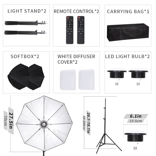 Image of Octagonal Softbox Lighting Kit, Professional Continuous Photography Lighting 85W 3000-6500K LED Bulb Photo Studio Equipment Portrait Photography, Video Recording, Live Streaming Fill Light