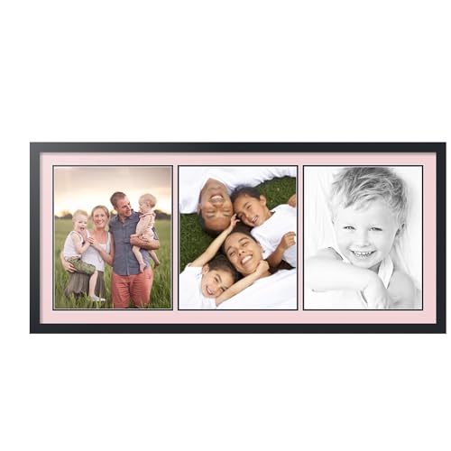 ArtToFrames Collage Picture Frame 3 Opening 3-14x17 Photo Frame | Made in USA | Black Frame Hollyhock and Black Mats | Wall Mount Multi Photo Display 50X23 Full Size