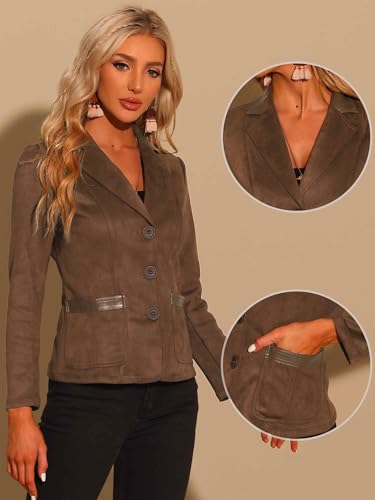 Blazer en faux daim femme veste marron manche longue col revers taille M