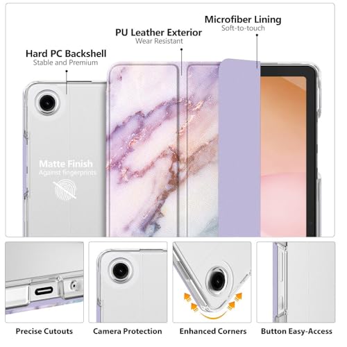 Image of MoKo for Samsung Galaxy Tab A11 Plus / A11+ Case 11 Inch 2026, Galaxy Tab A9 Plus / A9+ Case 11 Inch 2024, Slim Stand Hard PC Translucent Back Shell Smart Cover, Auto Wake /Sleep, Purple Marble