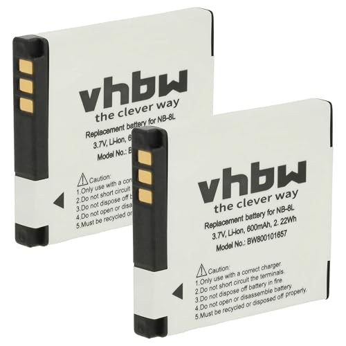 2x batteria compatibile con Canon Powershot A2200 A3200 IS A3300 IS A3000 IS A3100 IS A3150 IS A3350 IS fotocamera 600mAh 3.6V Li-Ion