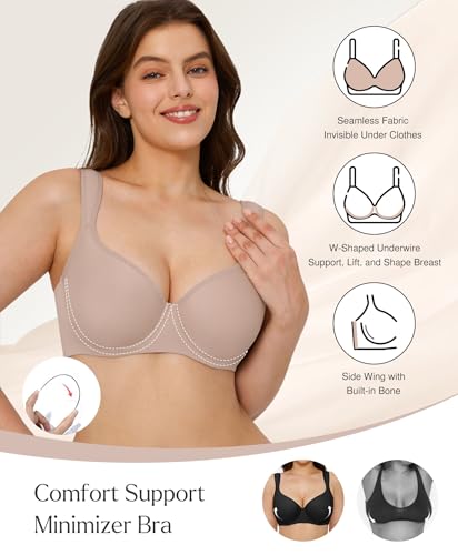 Popilush Minimizer Bras for Women Full Coverage Underwire, Plus Size Bra with Supportive & Comfortable for Large Breasts2