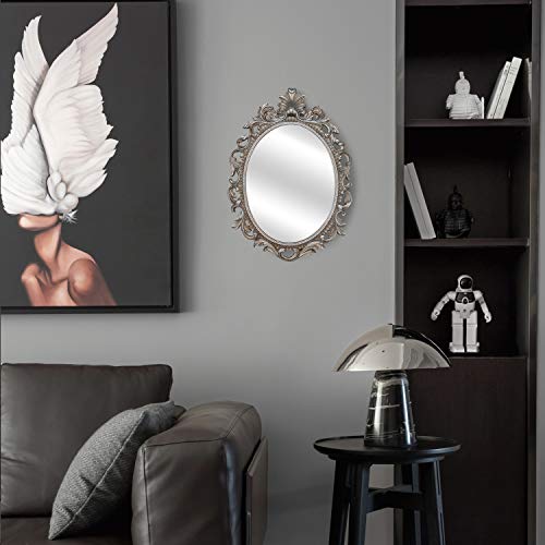 Simon's Shop Oval Mirror Antique Style Decorative Mirrors For Wall, 17.5 X 12.8 Inches, Silver, Vintage Decor #TOP3