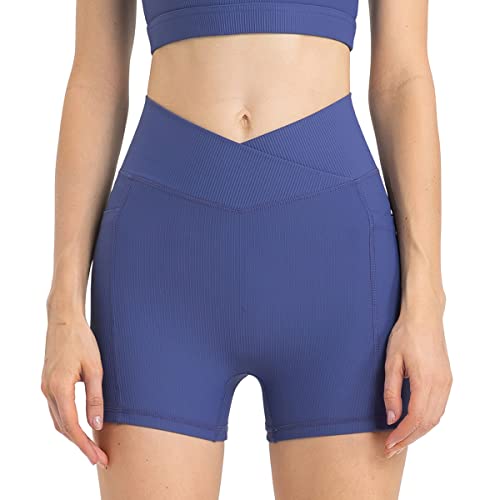 Short de motard côtelé taille haute stretch et opaque pour le sport féminin