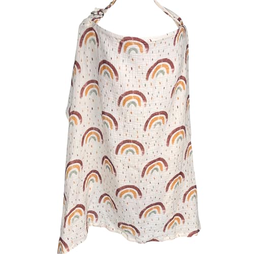 Image of UHINOOS Nursing Cover for Mom Breastfeeding, Baby Privacy Nursing Covers Up Breathable Cotton with Ajustable Hoop for Mother (Rainbow)