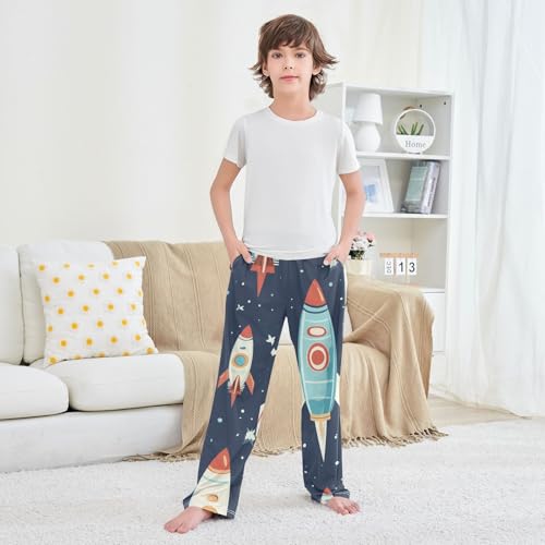 ZZXXB Rocket and Star Boys Long Pants Soft Trousers Elastic Waist Kids Lounge Bottoms with Pockets S-XL 6