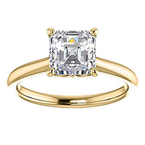 Solitaire Moissanite Engagement Ring Set, 3 Ct Asscher Cut Moissanite Diamond Bridal Wedding Rings Set For Women, Anniversary / Propose Gifts Her, Vvs1 Colorless, 925 Silver, 10K 14K 18K Solid Yellow Gold (925 Silver (Yellow Gold Plated)) #TOP1