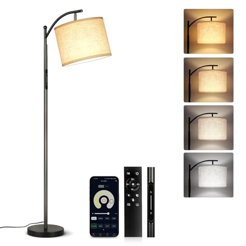 GOOGO Lampadaire de salon avec angle réglable, abat-jour en lin, 3...