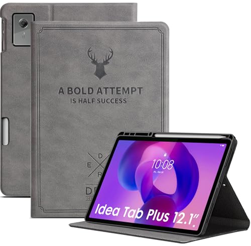 Image of Robustrion Cover for Lenovo Idea Tab Plus 12.1 inch Cover Case with [Pencil Holder], Deer Flip Cover Case for Lenovo Idea Tab Plus Tablet Cover [Auto Sleep Wake Support] - Grey