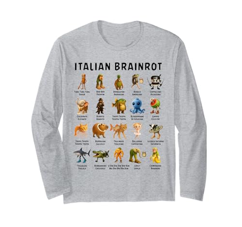 Funny Italian Brainrot Meme Characters Graphic Art for Kids Long Sleeve T-Shirt