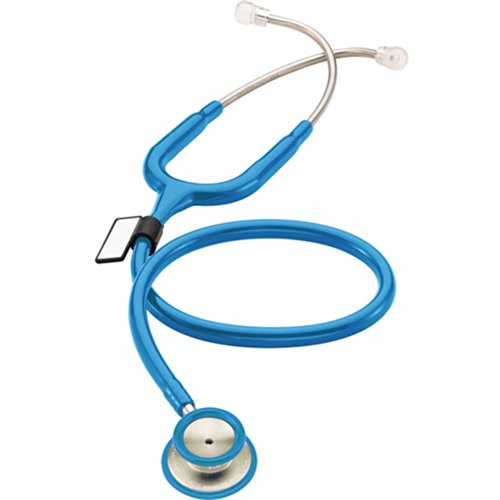 MDF Instruments, MD One Stainless Steel Stethoscope, Adult, Light Blue Tube, Silver Chestpieces-Headset, MDF77714