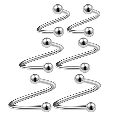 6Pcs Surgical Steel 18 Gauge 6mm 8mm 10mm Spiral Barbell Cartilage Piercing Jewelry Lip Cartilage Tragus Helix 3mm Ball M4804
